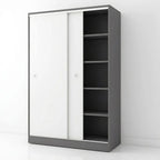 Scandinavian Sliding Door Wood Wardrobe With Shelves And Rod
