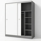 Scandinavian Sliding Door Wood Wardrobe With Shelves And Rod
