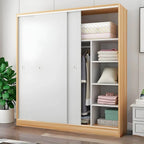 Scandinavian Sliding Door Wood Wardrobe With Shelves And Rod