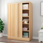 Scandinavian Sliding Door Wood Wardrobe With Shelves And Rod