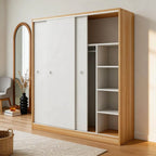 Scandinavian Sliding Door Wood Wardrobe With Shelves And Rod