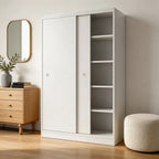 Scandinavian Sliding Door Wood Wardrobe With Shelves And Rod