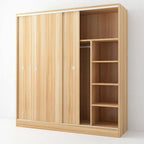 Scandinavian Sliding Door Wood Wardrobe With Shelves And Rod