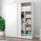 Scandinavian Sliding Door Wood Wardrobe With Shelves And Rod
