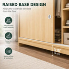 Scandinavian Sliding Door Wood Wardrobe With Shelves And Rod