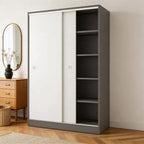 Scandinavian Sliding Door Wood Wardrobe With Shelves And Rod