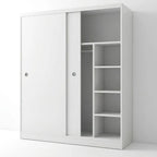 Scandinavian Sliding Door Wood Wardrobe With Shelves And Rod