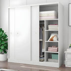 Scandinavian Sliding Door Wood Wardrobe With Shelves And Rod