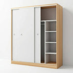Scandinavian Sliding Door Wood Wardrobe With Shelves And Rod