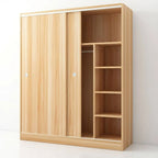 Scandinavian Sliding Door Wood Wardrobe With Shelves And Rod