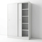 Scandinavian Sliding Door Wood Wardrobe With Shelves And Rod