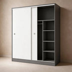 Scandinavian Sliding Door Wood Wardrobe With Shelves And Rod