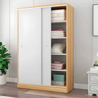 Scandinavian Sliding Door Wood Wardrobe With Shelves And Rod