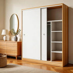Scandinavian Sliding Door Wood Wardrobe With Shelves And Rod