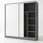 Scandinavian Sliding Door Wood Wardrobe With Shelves And Rod