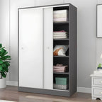 Scandinavian Sliding Door Wood Wardrobe With Shelves And Rod
