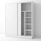 Scandinavian Sliding Door Wood Wardrobe With Shelves And Rod