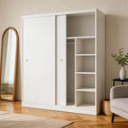 Scandinavian Sliding Door Wood Wardrobe With Shelves And Rod