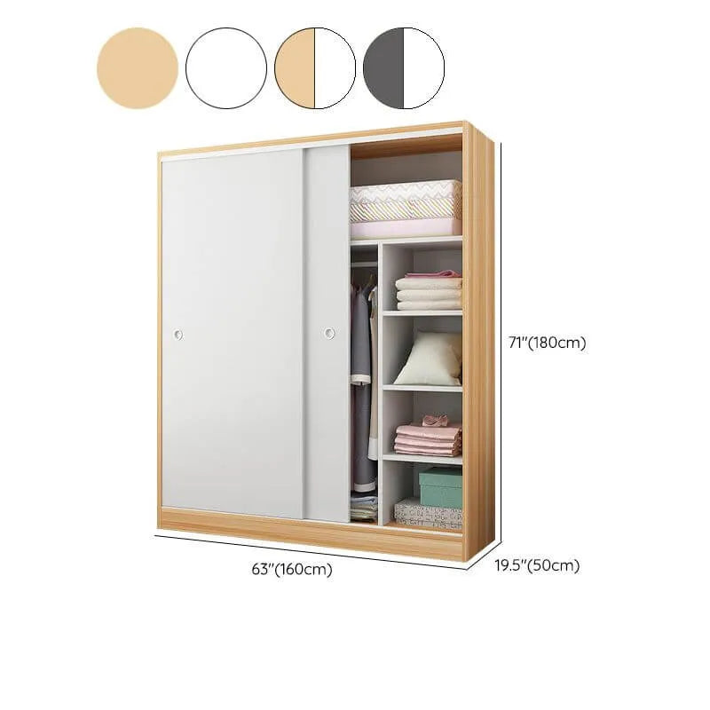 Scandinavian Sliding Door Wood Wardrobe With Shelves And Rod Dimensions