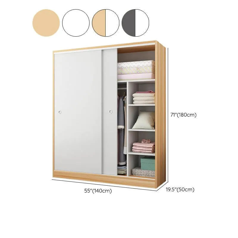 Scandinavian Sliding Door Wood Wardrobe With Shelves And Rod Dimensions