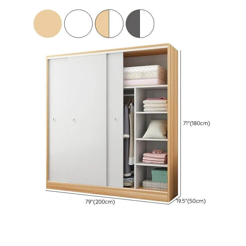 Scandinavian Sliding Door Wood Wardrobe With Shelves And Rod Dimensions