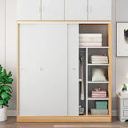 Scandinavian Sliding Door Wood Wardrobe With Shelves And Rod Main Product Image