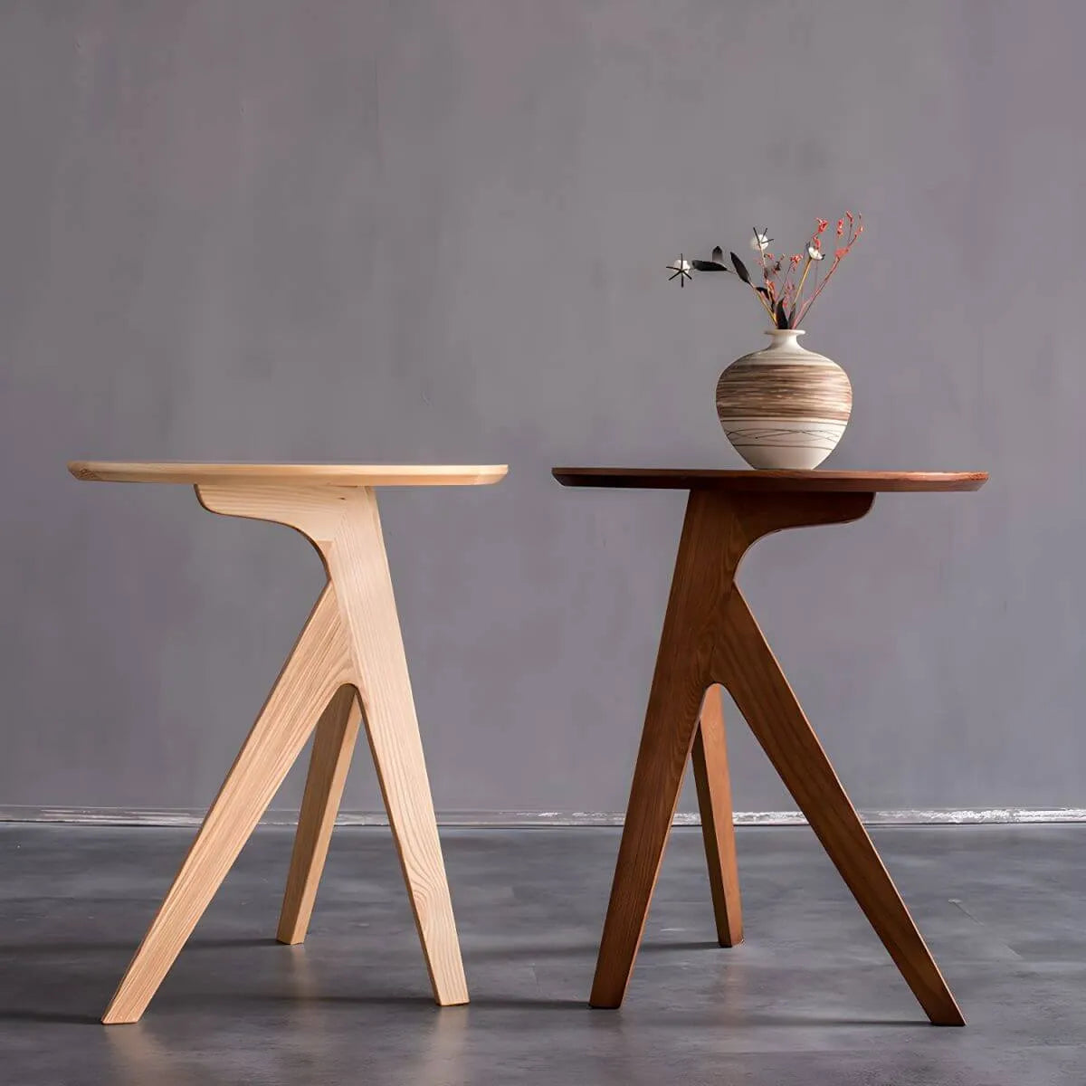 Scandinavian Solid Ash Round Side Table – 3 or 4-Leg Design