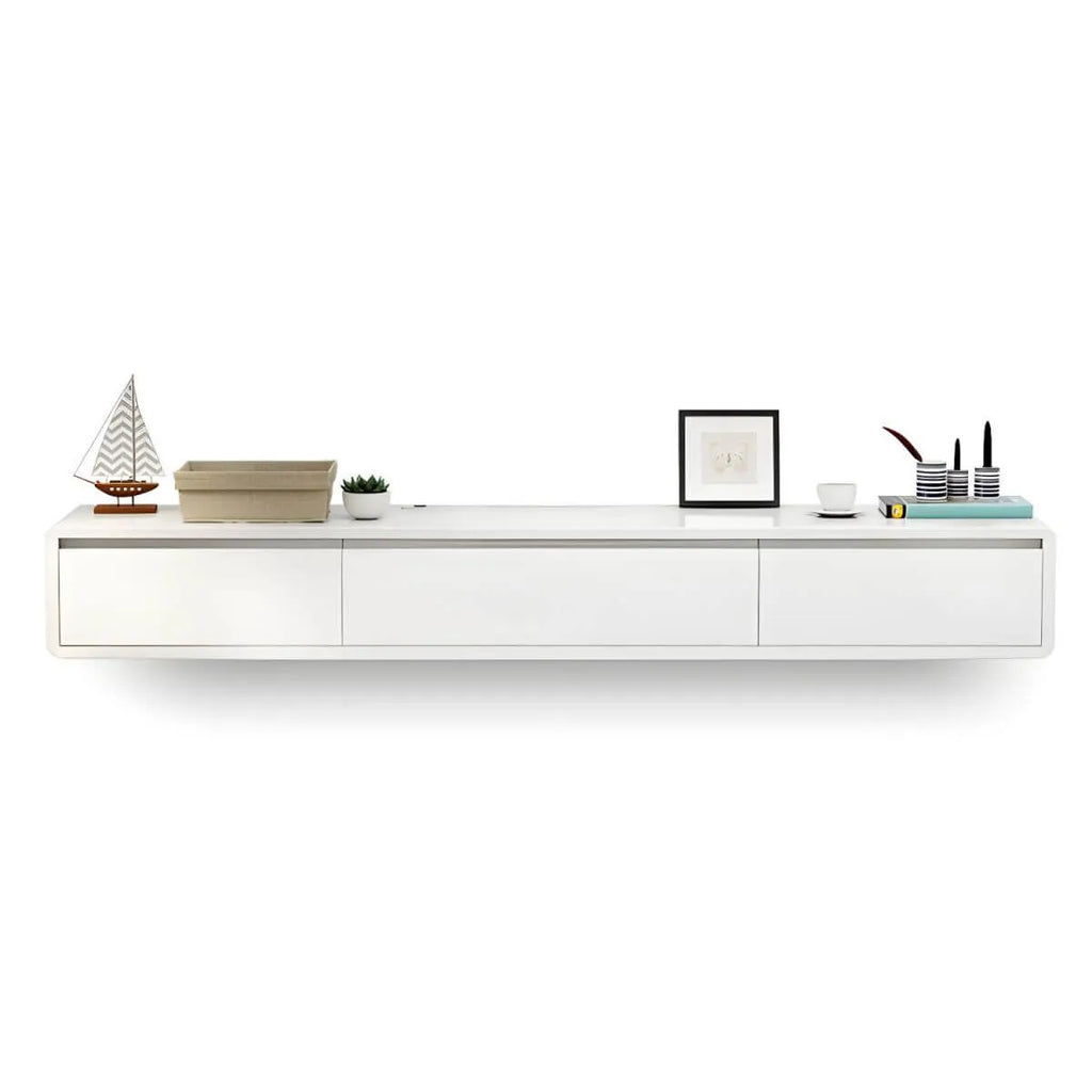 Scandinavian Solid Wood Floating TV Stand with Drawers
