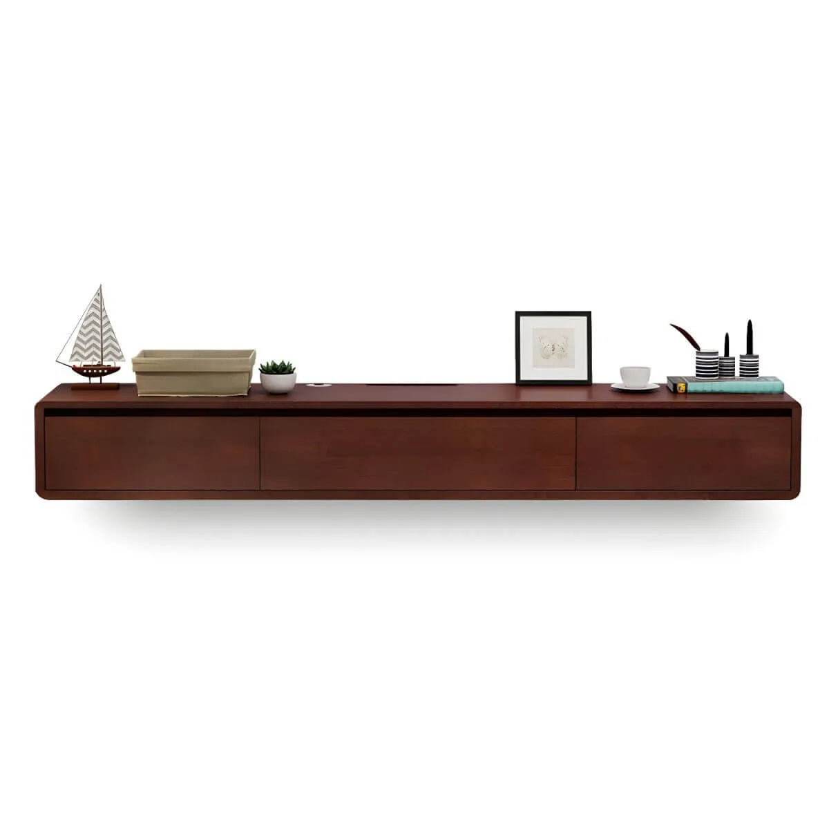 Scandinavian Solid Wood Floating TV Stand with Drawers