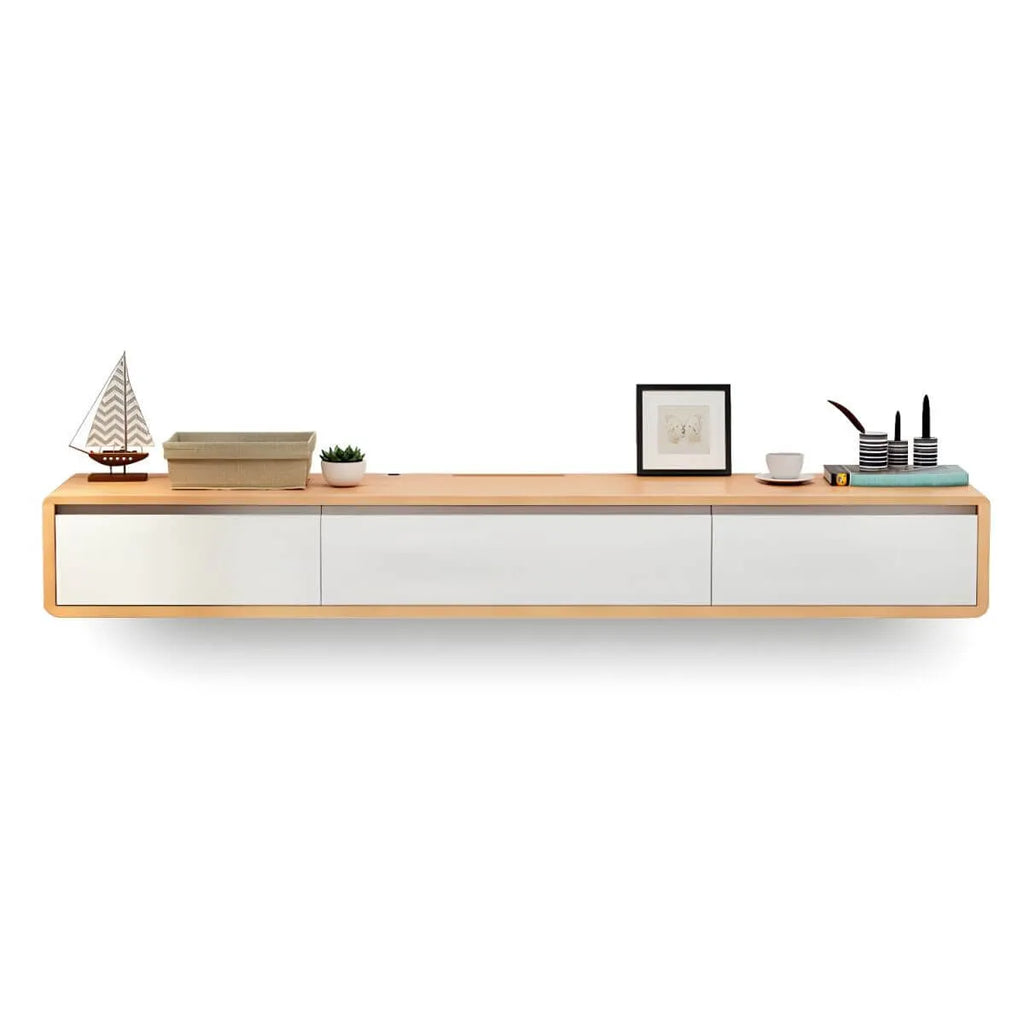 Scandinavian Solid Wood Floating TV Stand with Drawers