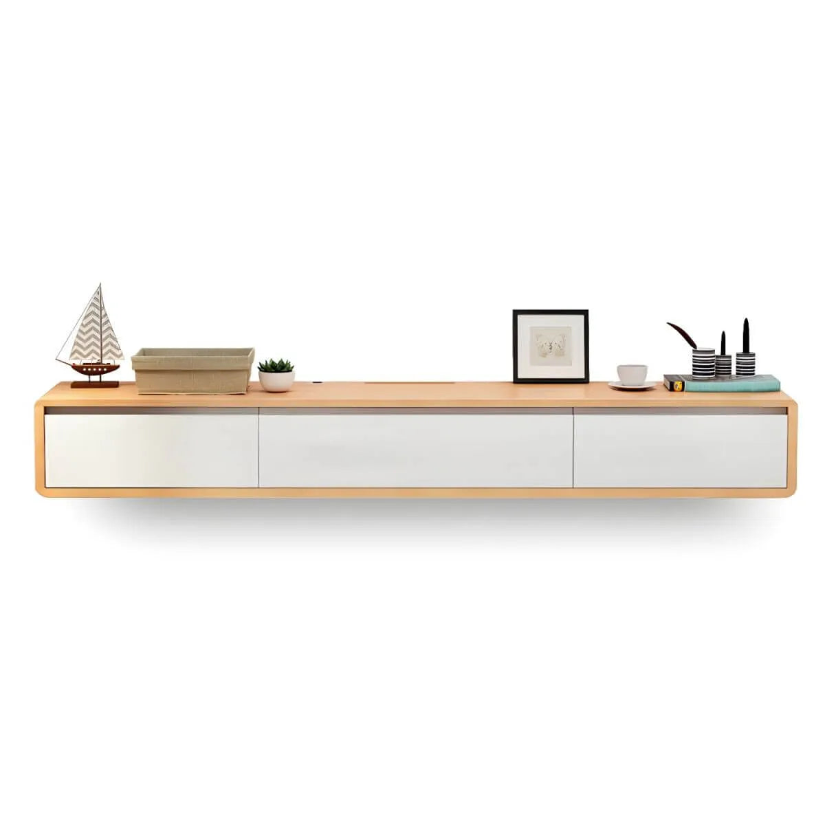 Scandinavian Solid Wood Floating TV Stand with Drawers