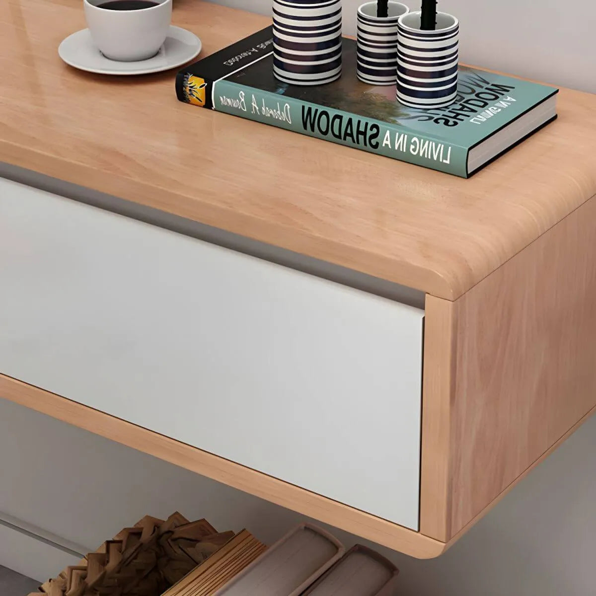 Scandinavian Solid Wood Floating TV Stand with Drawers