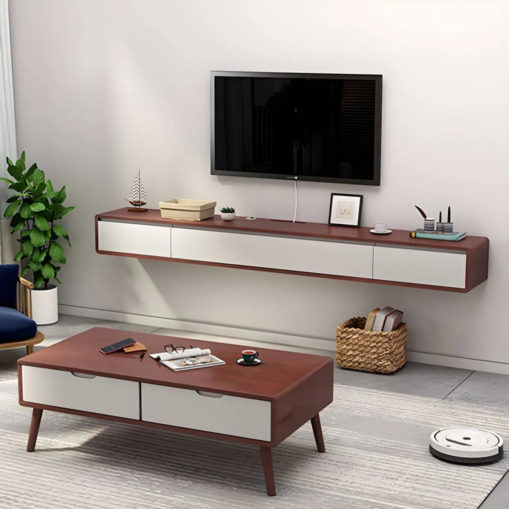 Scandinavian Solid Wood Floating TV Stand with Drawers