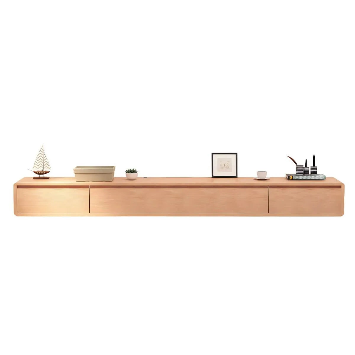 Scandinavian Solid Wood Floating TV Stand with Drawers