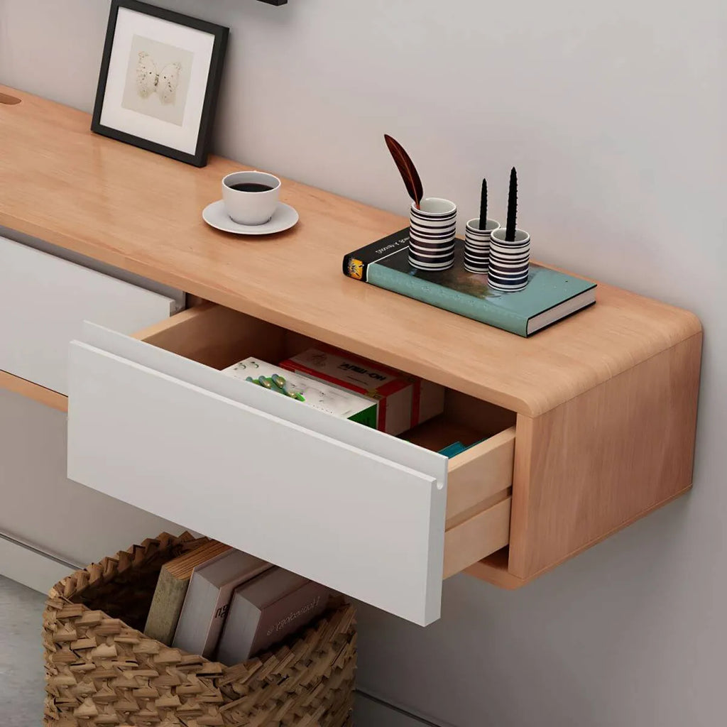Scandinavian Solid Wood Floating TV Stand with Drawers