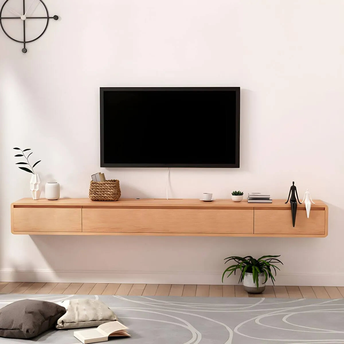 Scandinavian Solid Wood Floating TV Stand with Drawers Main Product Image Main image