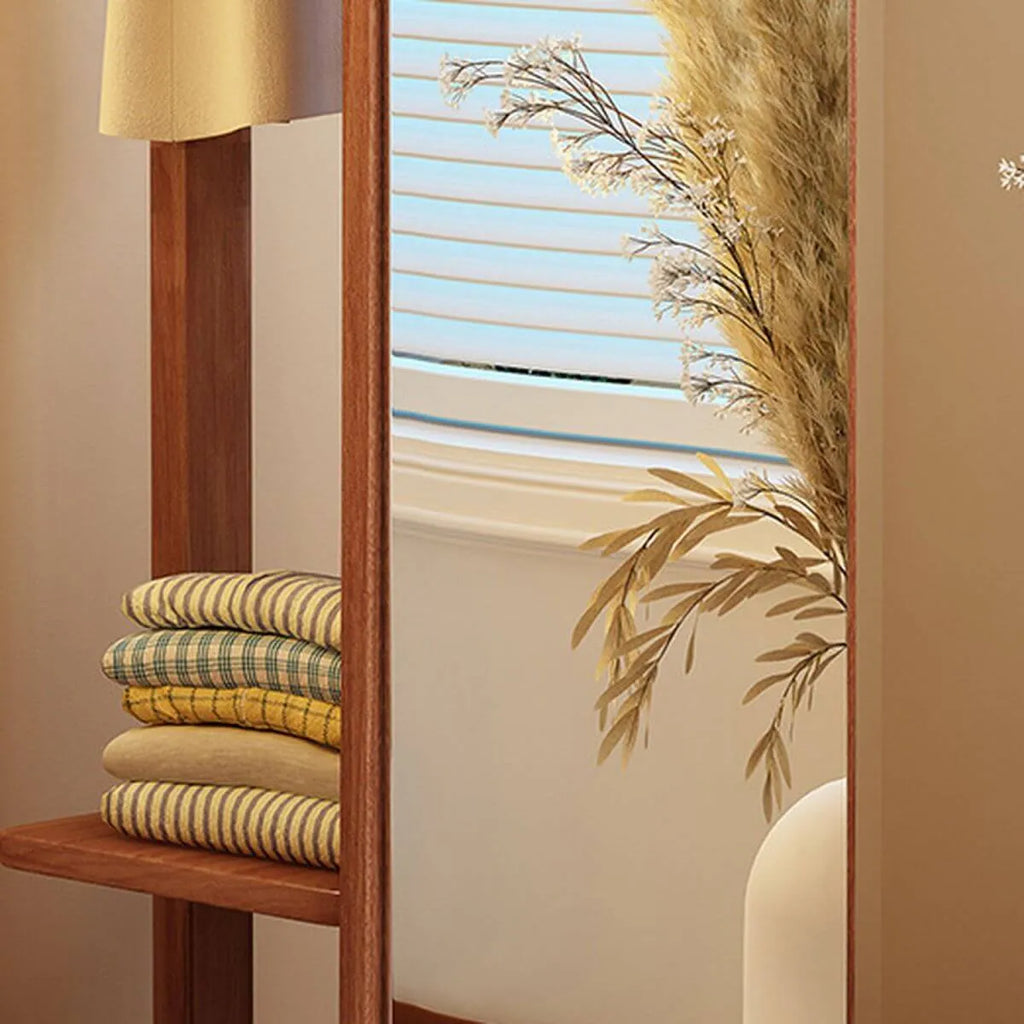Scandinavian Solid Wood Hall Tree with Mirror & Open Storage