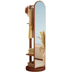 Scandinavian Solid Wood Hall Tree with Mirror & Open Storage