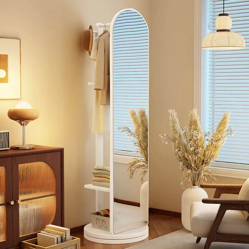 Scandinavian Solid Wood Hall Tree with Mirror & Open Storage