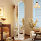 Scandinavian Solid Wood Hall Tree with Mirror & Open Storage