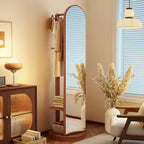 Scandinavian Solid Wood Hall Tree with Mirror & Open Storage