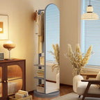 Scandinavian Solid Wood Hall Tree with Mirror & Open Storage