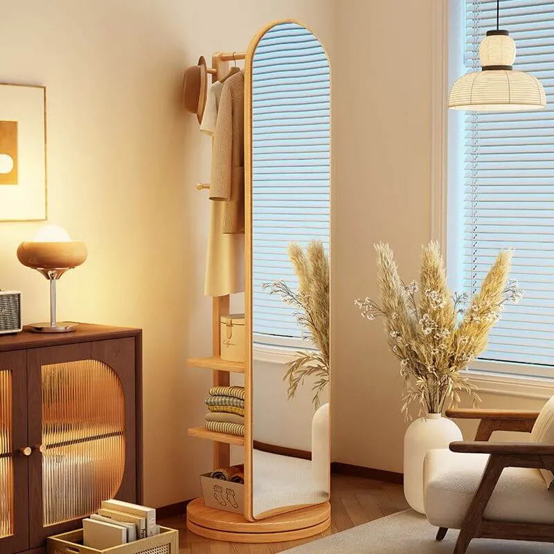 Scandinavian Solid Wood Hall Tree with Mirror & Open Storage Secondary image
