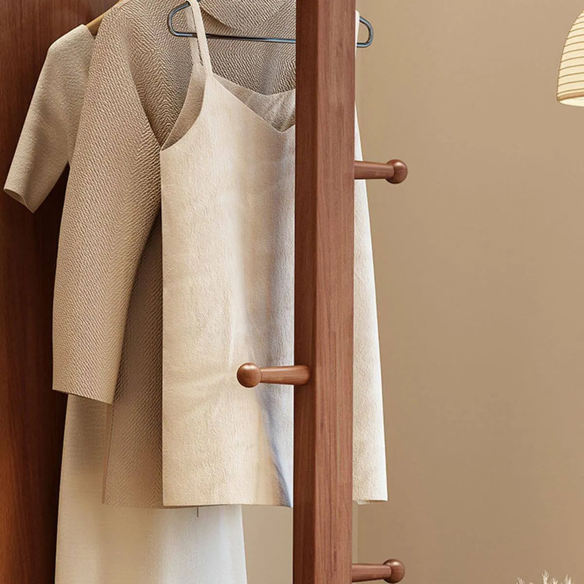 Scandinavian Solid Wood Hall Tree with Mirror & Open Storage