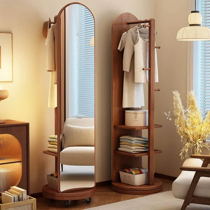 Scandinavian Solid Wood Hall Tree with Mirror & Open Storage Main Product Image Main image