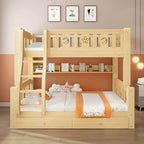 Scandinavian Solid Wood Kids Bunk Bed with Hand-Drawn Stars & Guardrails