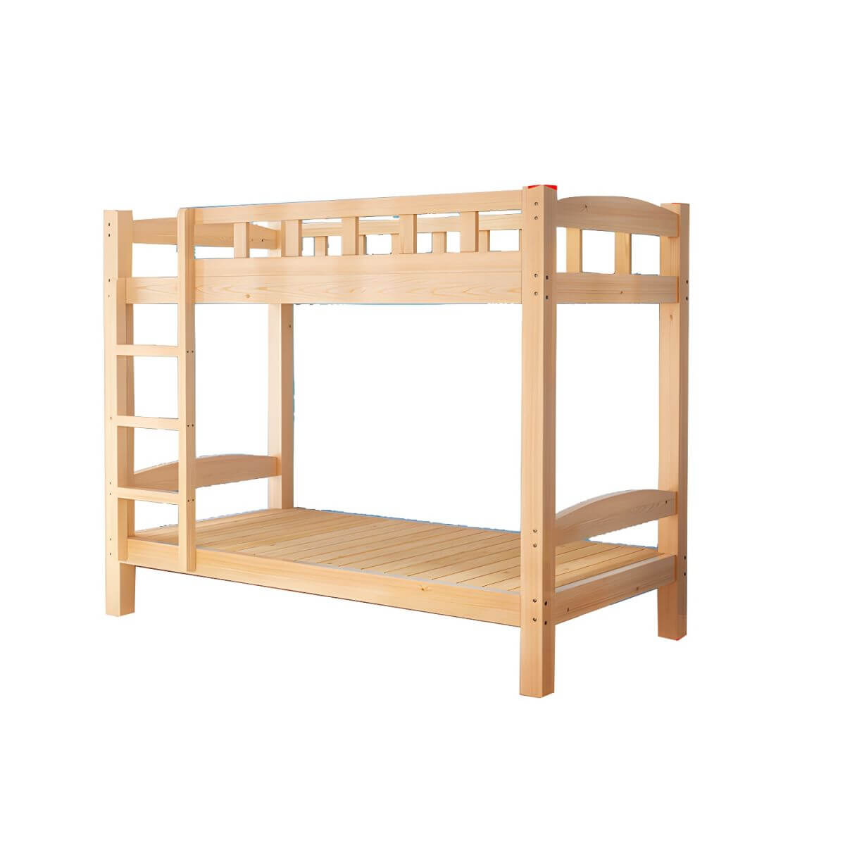 Scandinavian Solid Wood Kids Bunk Bed with Hand-Drawn Stars & Guardrails