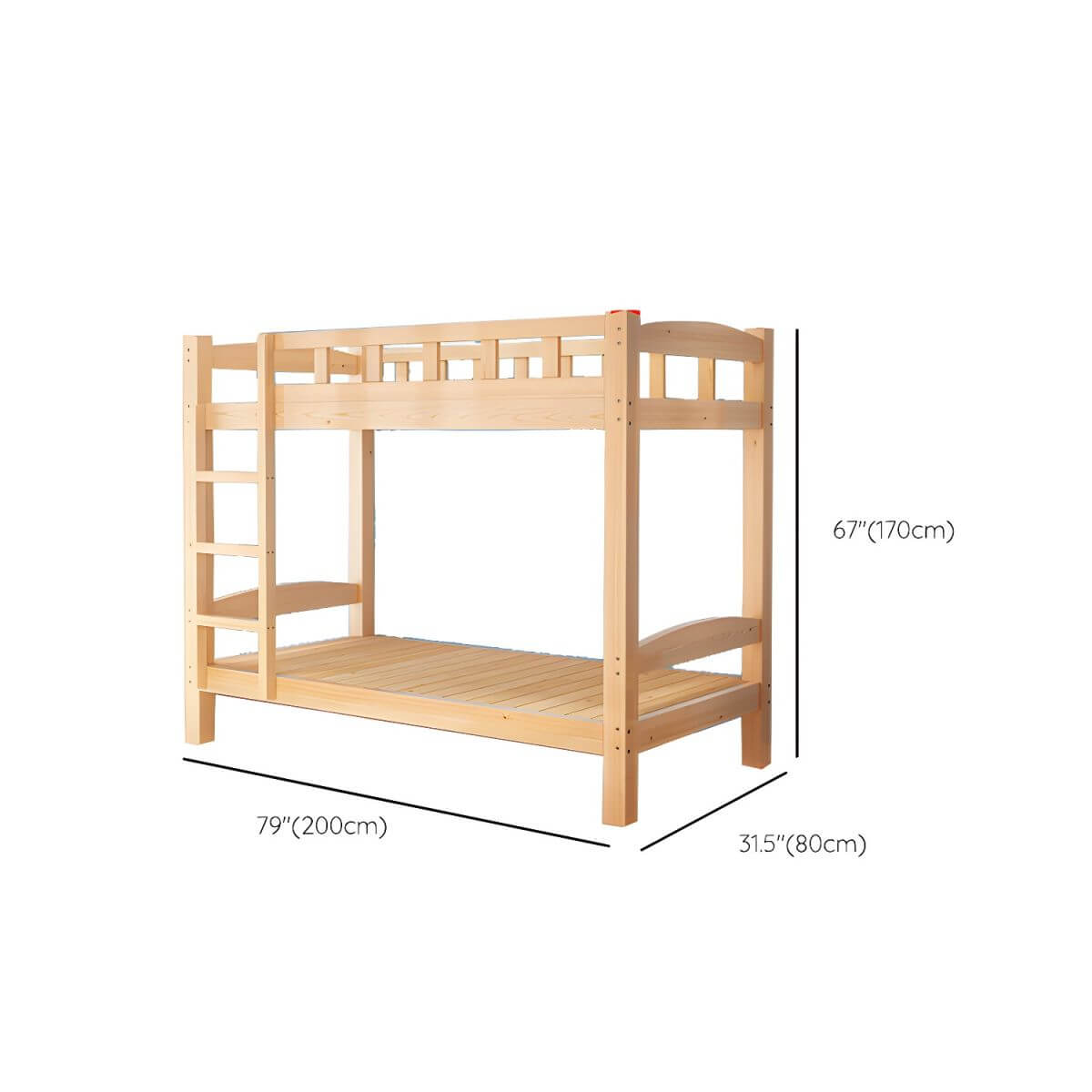 Scandinavian Solid Wood Kids Bunk Bed with Hand-Drawn Stars & Guardrails Dimensions