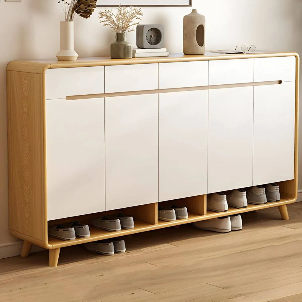 Scandinavian Solid Wood Shoe Cabinet with Drawers and Doors