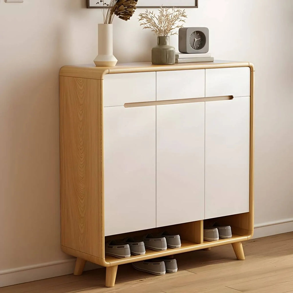Scandinavian Solid Wood Shoe Cabinet with Drawers and Doors